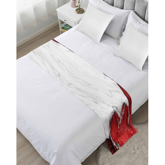 Xipuska Red Marble Crack Bed Runners for Cal King Size Bed, Decorative Bed Throws for Foot of Bed, Modern Abstract Geometric Texture Bed Runner Sofa Throw Bedding Scarf Slipcover for Bedroom