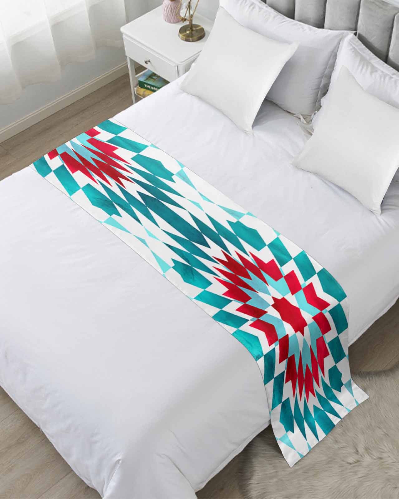Xipuska Red Turquoise Boho Bed Runners for Cal King Size Bed ...