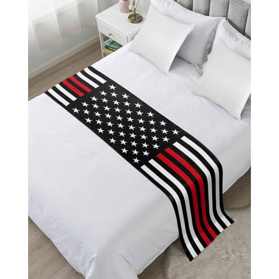 Xipuska Red White American Flag Bed Runners for Twin Size Bed, Decorative Bed Throws for Foot of Bed, USA Flag Vintage Stars Farmhous Bed Runner Sofa Throw Bedding Scarf Slipcover for Bedroom