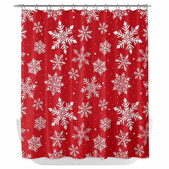 Xipuska Red White Snowflake Christmas Shower Curtain - Water Repellent Fabric Shower Curtains Washable, Winter Xmas Snowflakes Decorative Polyester Cloth Bathroom Curtains Modern Bath Decor 66"x72"