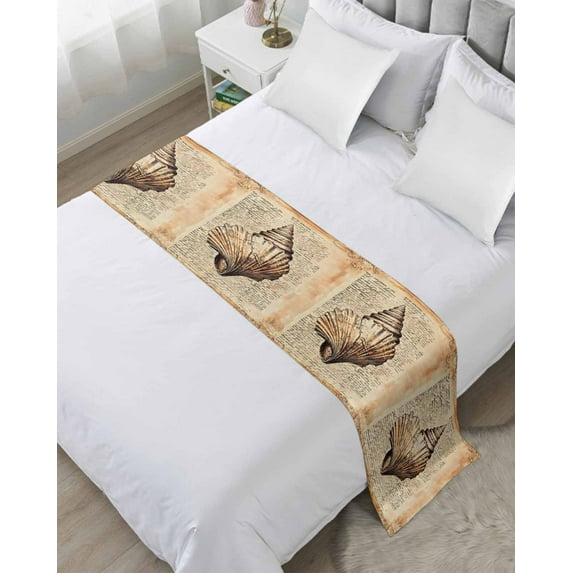 Xipuska Retro Shell Coastal Bed Runners for Twin Size Bed, Decorative Bed Throws for Foot of Bed, Summer Beach Ocean Nautical Vintage Bed Runner Sofa Throw Bedding Scarf Slipcover for Bedroom
