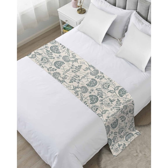 Xipuska Retro Spring Floral Bed Runners for Queen Size Bed, Decorative Bed Throws for Foot of Bed, Vintage Summer Botanical Farmhouse Bed Runner Sofa Throw Bedding Scarf Slipcover for Bedroom