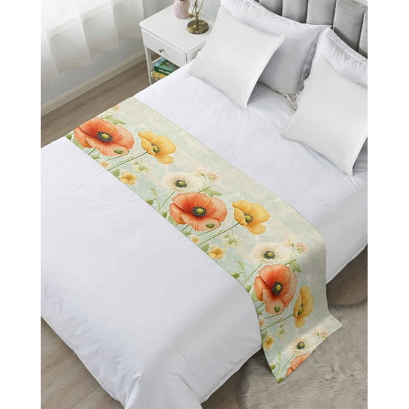 Xipuska Retro Spring Floral Bed Runners for Queen Size Bed, Decorative Bed Throws for Foot of Bed, Watercolor Summer Flower Pastoral Bed Runner Sofa Throw Bedding Scarf Protector Slipcover