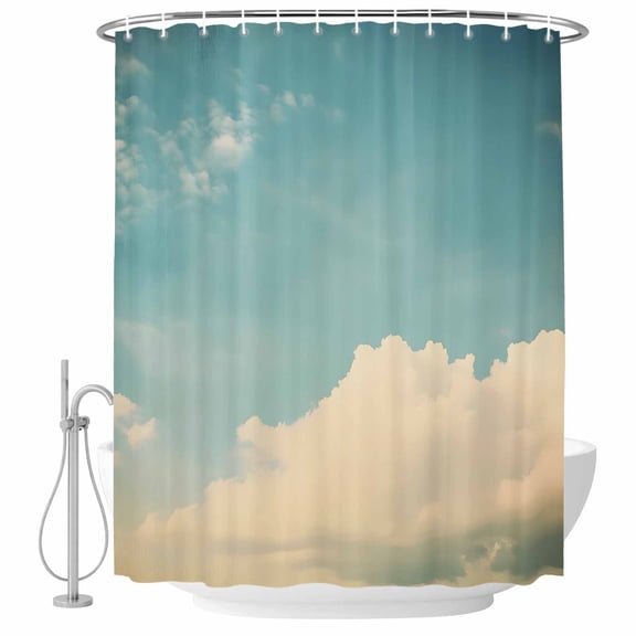 Xipuska Retro Teal Cloudy Sky Shower Curtain - Water Repellent Fabric Shower Curtains Washable, Farmhouse White Clouds Landscape Decorative Polyester Cloth Bathroom Curtains Modern Bath Decor 36"x72"