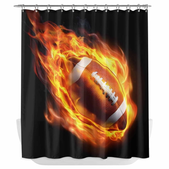 Xipuska Rugby Shower Curtain - Water Repellent Fabric Shower Curtains Washable, Modern Buruning Flame Sport Black Background Decorative Polyester Cloth Bathroom Curtains Modern Bath Decor 72"x78"