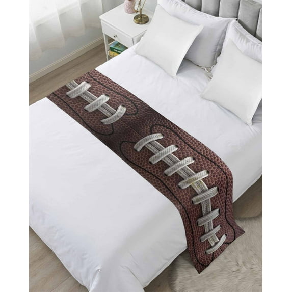 Xipuska Rugby Sport Bed Runners for King Size Bed, Decorative Bed Throws for Foot of Bed, Usa Sport White Red Brown Ball Bed Runner Sofa Throw Bedding Scarf Protector Slipcover for Bedroom/Hotel