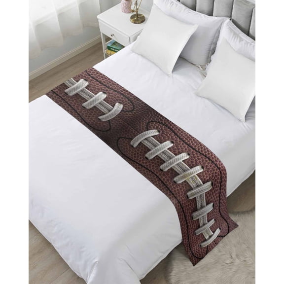 Xipuska Rugby Sport Bed Runners for Queen Size Bed, Decorative Bed Throws for Foot of Bed, Usa Sport White Red Brown Ball Bed Runner Sofa Throw Bedding Scarf Protector Slipcover for Bedroom/Hotel