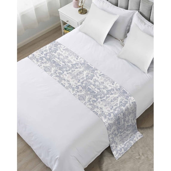 Xipuska Rustic Baroque Bed Runners for King Size Bed, Decorative Bed Throws for Foot of Bed, Vintage Country Scroll Floral Patterned Bed Runner Sofa Throw Bedding Scarf Protector Slipcover