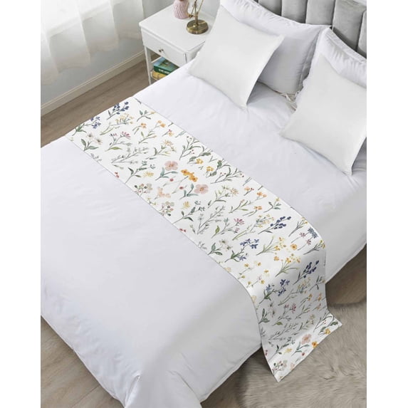 Xipuska Rustic Wildflowers Bed Runners for Cal King Size Bed, Decorative Bed Throws for Foot of Bed, Spring Pastoral Botanical Floral Bed Runner Sofa Throw Bedding Scarf Slipcover for Bedroom