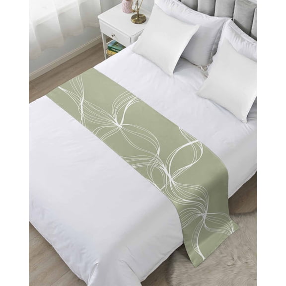 Xipuska Sage Green Bed Runners for King Size Bed, Decorative Bed Throws for Foot of Bed, Minimalist Abstract Modern White Art Bed Runner Sofa Throw Bedding Scarf Protector Slipcover for Bedroom/Hotel