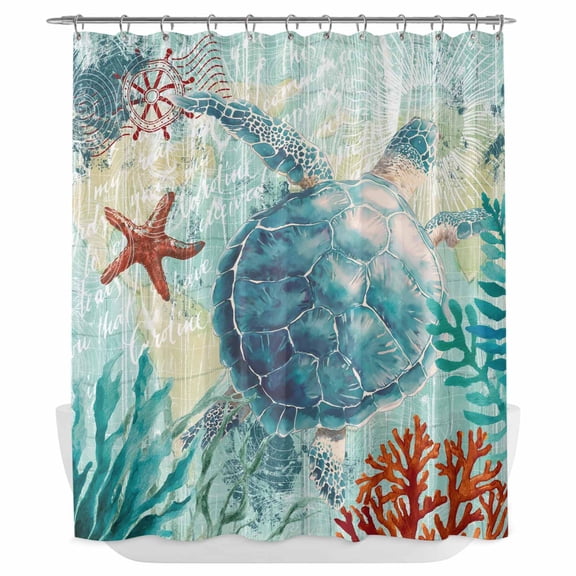 Xipuska Sea Turtle Coastal Shower Curtain - Water Repellent Fabric Shower Curtains Washable, Turquoise Nautical Summer Coral Ocean Decorative Cloth Bathroom Curtains Modern Bath Decor 66"x72"