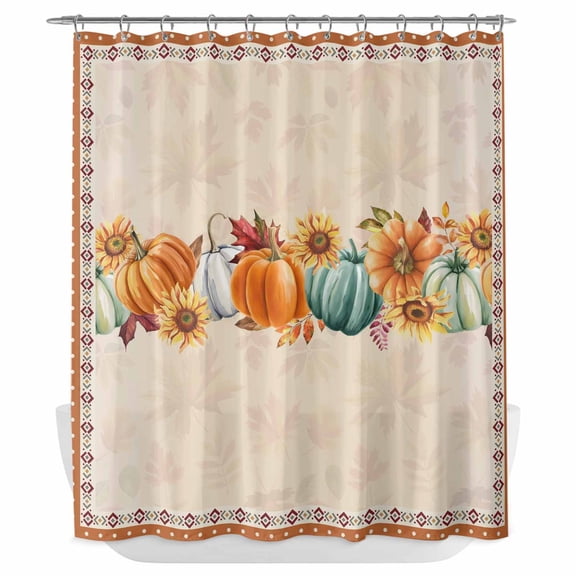 Xipuska Southwest Fall Boho Shower Curtain - Water Repellent Fabric Shower Curtains Washable, Thanksgiving Pumpkins Autumn Sunflowers Decorative Cloth Bathroom Curtains Modern Bath Decor 72"x72"
