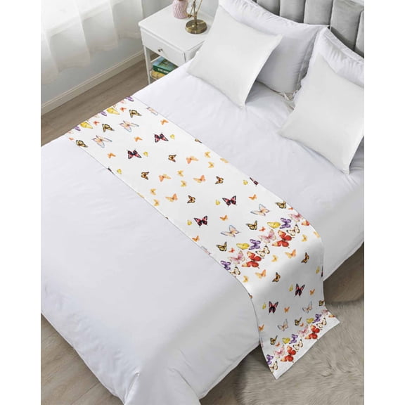 Xipuska Spring Butterfly Colorful Bed Runners for Queen Size Bed, Decorative Bed Throws for Foot of Bed, Animals Summer Country Bed Runner Sofa Throw Bedding Scarf Protector Slipcover for Bedroom