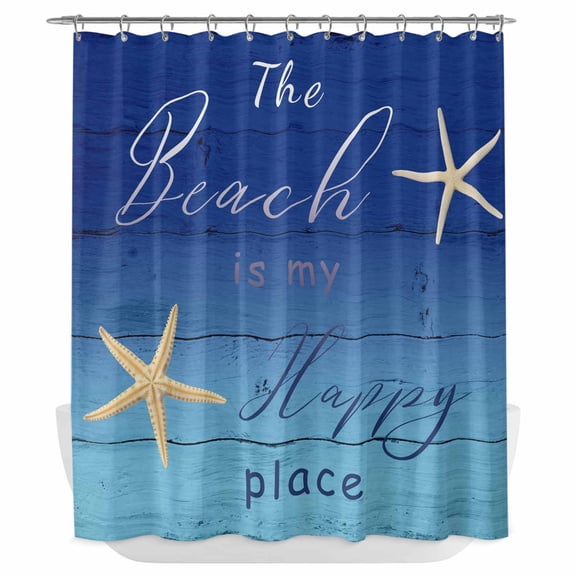 Xipuska Starfish Blue Shower Curtain - Water Repellent Fabric Shower Curtains Washable, Ocean Coastal Gradient Wood Grain Decorative Polyester Cloth Bathroom Curtains Modern Bath Decor 66"x72"