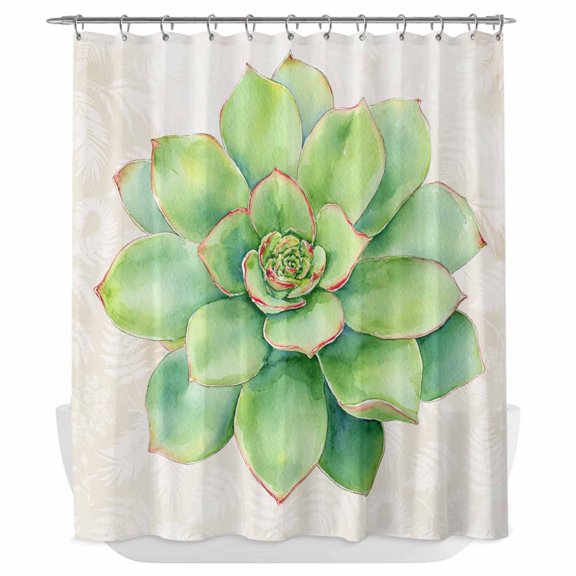 Xipuska Succulents Shower Curtain - Water Repellent Fabric Shower Curtains Washable, Retro Summer Green Ferns Plant Watercolor Decorative Polyester Cloth Bathroom Curtains Modern Bath Decor 72"x72"