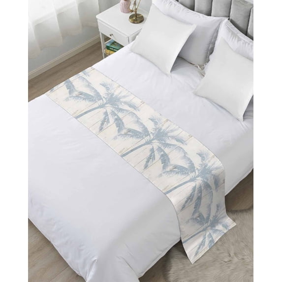 Xipuska Summer Palm Tree Bed Runners for Cal King Size Bed, Decorative Bed Throws for Foot of Bed, Farmhouse Botanical Tropical Plants Bed Runner Sofa Throw Bedding Scarf Slipcover for Bedroom