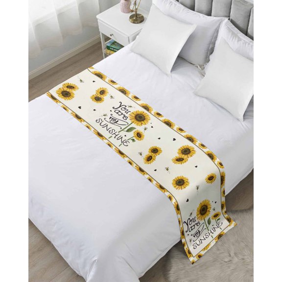 Xipuska Sunflower Bed Runners for King Size Bed, Decorative Bed Throws for Foot of Bed, Sunshine Bee Country Farm Floral Bee Bed Runner Sofa Throw Bedding Scarf Protector Slipcover for Bedroom/Hotel