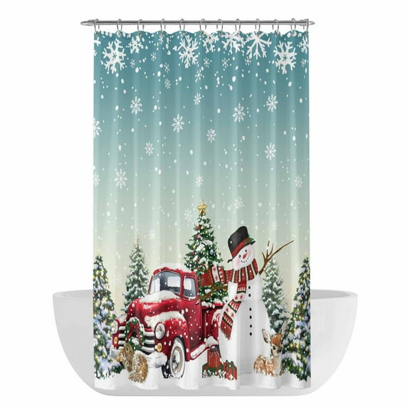 Xipuska Teal Christmas Snowman Shower Curtain - Water Repellent Fabric Shower Curtains Washable, Xmas Truck Tree Snowflake Decorative Polyester Cloth Bathroom Curtains Modern Bath Decor 36"x72"