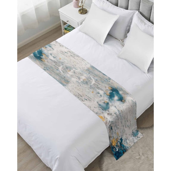 Xipuska Teal Gray Gold Bed Runners for Twin Size Bed, Decorative Bed Throws for Foot of Bed, Modern Minimalist Abstract Gradient Art Bed Runner Sofa Throw Bedding Scarf Slipcover for Bedroom