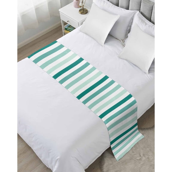 Xipuska Teal Ombre Grey Striped Bed Runners for Queen Size Bed, Decorative Bed Throws for Foot of Bed, Farmhouse Stripe Modern Bed Runner Sofa Throw Bedding Scarf Protector Slipcover for Bedroom