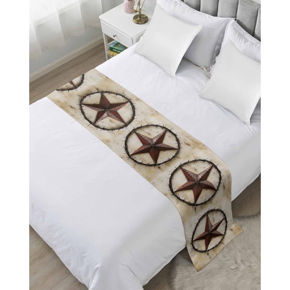 Xipuska Texas Star Retro Bed Runners for Twin Size Bed, Decorative Bed Throws for Foot of Bed, Country Stars Farmhouse Brown Vintage Bed Runner Sofa Throw Bedding Scarf Protector Slipcover