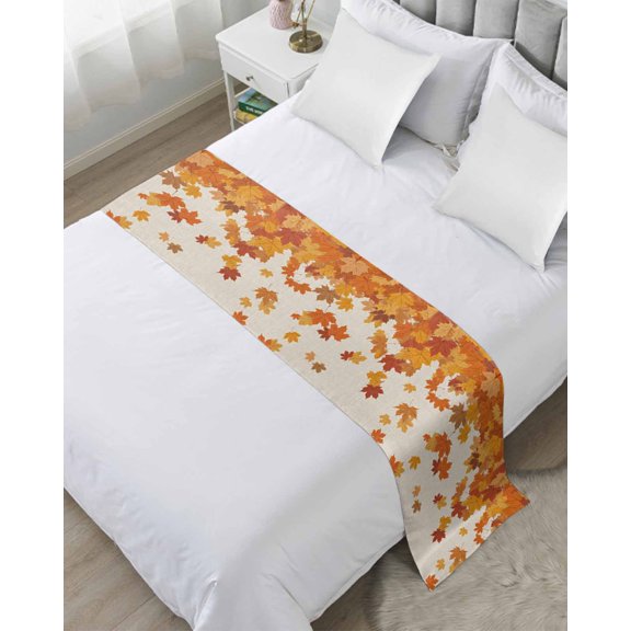 Xipuska Thanksgiving Bed Runners for Twin Size Bed, Decorative Bed Throws for Foot of Bed, Retro Orange Fall Maple Leaves Autumn Bed Runner Sofa Throw Bedding Scarf Protector Slipcover for Bedroom