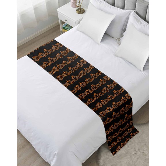 Xipuska Thanksgiving Pumpkin Bed Runners for Twin Size Bed, Decorative Bed Throws for Foot of Bed, Retro Fall Black Farmhouse Bed Runner Sofa Throw Bedding Scarf Protector Slipcover for Bedroom/Hotel
