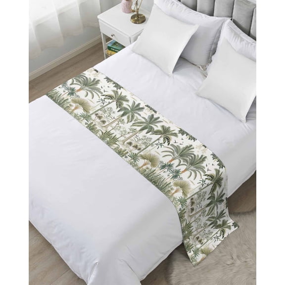 Xipuska Tropical Green Palm Tree Bed Runners for Queen Size Bed, Decorative Bed Throws for Foot of Bed, Summer Beach Cactus Bed Runner Sofa Throw Bedding Scarf Protector Slipcover for Bedroom/Hotel