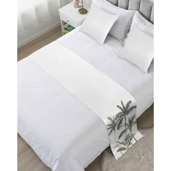 Xipuska Tropical Palm Tree Bed Runners for Queen Size Bed, Decorative Bed Throws for Foot of Bed, Summer Beach Botanical Bed Runner Sofa Throw Bedding Scarf Protector Slipcover for Bedroom/Hotel