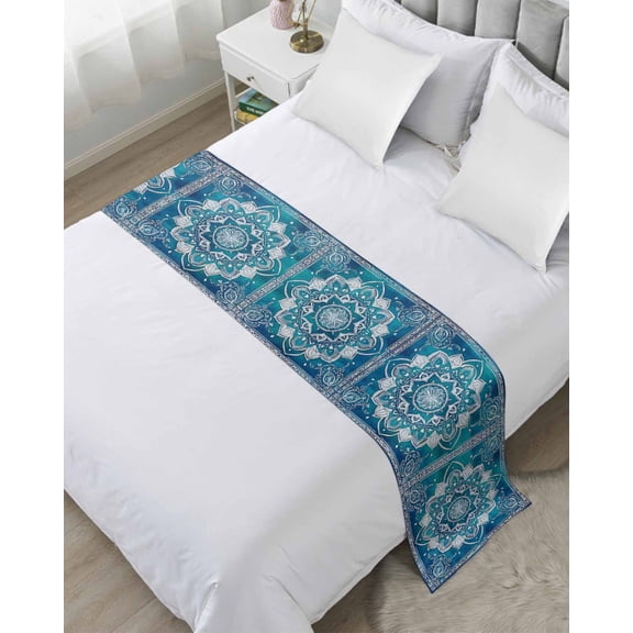 Xipuska Turquoise Boho Bed Runners for Queen Size Bed, Decorative Bed Throws for Foot of Bed, Ethnic Country Abstract Floral Aesthetic Bed Runner Sofa Throw Bedding Scarf Slipcover for Bedroom