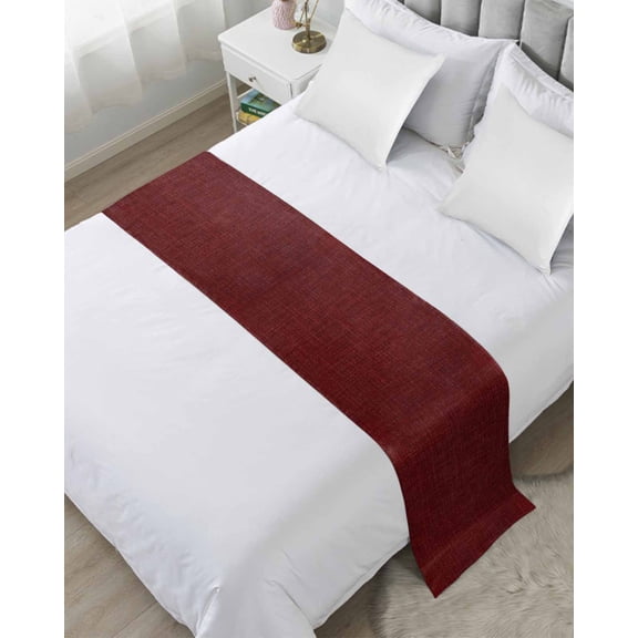 Xipuska Vintage Dark Red Bed Runners for Twin Size Bed, Decorative Bed Throws for Foot of Bed, Farmhouse Retro Solid Color Linen Texture Bed Runner Sofa Throw Bedding Scarf Slipcover for Bedroom