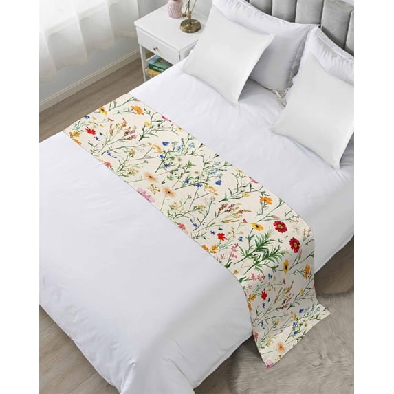 Xipuska Vintage Floral Blossom Bed Runners for King Size Bed, Decorative Bed Throws for Foot of Bed, Spring Summer Rustic Botanical Bed Runner Sofa Throw Bedding Scarf Protector Slipcover for Bedroom