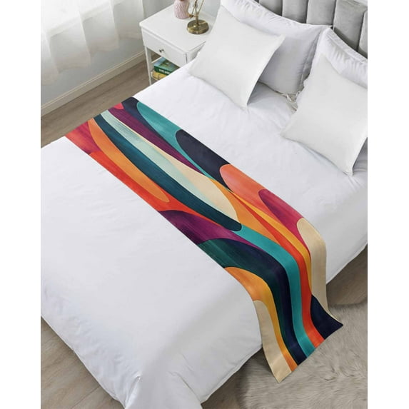 Xipuska Vintage Geometric Bed Runners for King Size Bed, Decorative Bed Throws for Foot of Bed, Colorful Contemporary Minimalist Bed Runner Sofa Throw Bedding Scarf Protector Slipcover for Bedroom