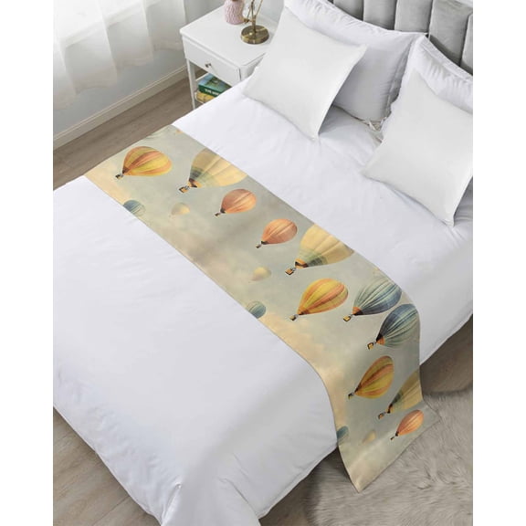 Xipuska Vintage Hot Air Balloon Bed Runners for Cal King Size Bed, Decorative Bed Throws for Foot of Bed, Modern Balloon Floating Bed Runner Sofa Throw Bedding Scarf Protector Slipcover for Bedroom