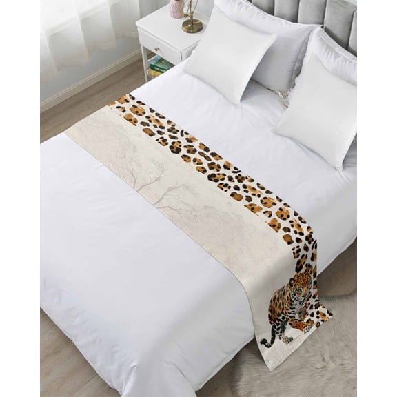 Xipuska Vintage Leopard Bed Runners for Cal King Size Bed, Decorative Bed Throws for Foot of Bed, Modern Art Animal Watercolor Bed Runner Sofa Throw Bedding Scarf Protector Slipcover/Hotel