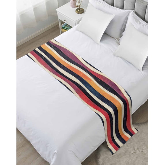 Xipuska Vintage Moire Bed Runners for King Size Bed, Decorative Bed Throws for Foot of Bed, Color Block Modern Minimalist Bed Runner Sofa Throw Bedding Scarf Protector Slipcover for Bedroom/Hotel