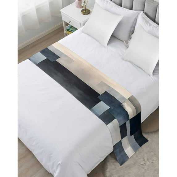 Xipuska Vintage Oil Painting Bed Runners for Twin Size Bed, Decorative Bed Throws for Foot of Bed, Farmhhouse Blue Black Beige Ombre Bed Runner Sofa Throw Bedding Scarf Protector Slipcover