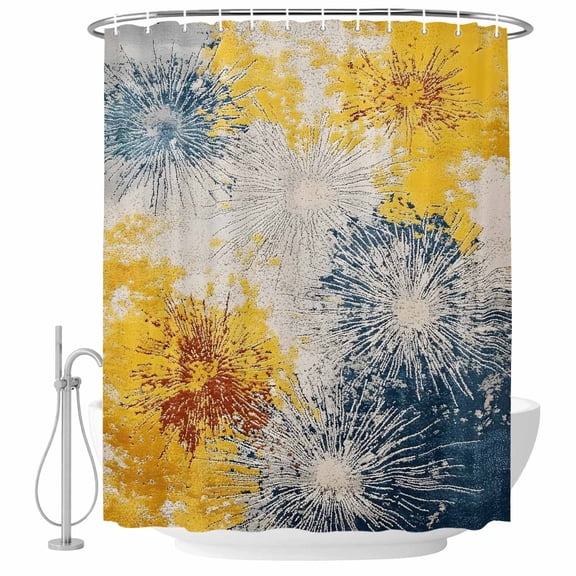 Xipuska Vintage Yellow Firework Shower Curtain - Water Repellent Fabric Shower Curtains Washable, Modern Abstract Rt Smear Decorative Polyester Cloth Bathroom Curtains Modern Bath Decor 66"x72"