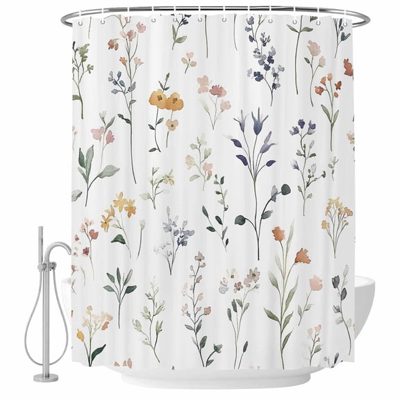 Xipuska Watercolor Wildflowers Shower Curtain - Water Repellent Fabric Shower Curtains Washable, Spring Pastoral Botanical Decorative Polyester Cloth Bathroom Curtains Modern Bath Decor 36"x72"