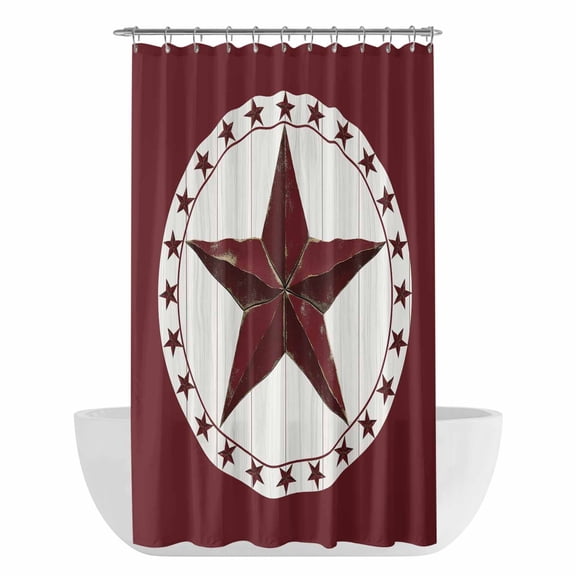 Xipuska Western Texas Star Shower Curtain - Water Repellent Fabric Shower Curtains Washable, Red Retro Pentagram Rustic Wood Grain Decorative Cloth Bathroom Curtains Modern Bath Decor 36"x72"