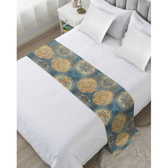 Xipuska Yellow Blue Abstract Bed Runners for King Size Bed, Decorative Bed Throws for Foot of Bed, Smear Artwork Bed Runner Sofa Throw Bedding Scarf Protector Slipcover for Bedroom/Hotel