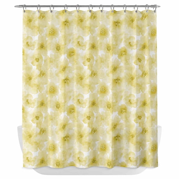 Xipuska Yellow Flowers Shower Curtain - Water Repellent Fabric Shower Curtains Washable, Rustic Floral Leaves Garden Country Decorative Polyester Cloth Bathroom Curtains Modern Bath Decor 66"x72"