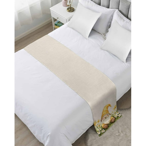 Xipuska Yellow Gnomes Bed Runners for King Size Bed, Decorative Bed Throws for Foot of Bed, Spring Floral Elegant Rustic Bed Runner Sofa Throw Bedding Scarf Protector Slipcover for Bedroom/Hotel