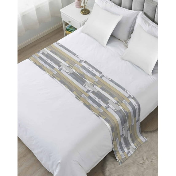 Xipuska Yellow Gray Bed Runners for Queen Size Bed, Decorative Bed Throws for Foot of Bed, Rustic Vintage Shabby Mottled Wood Grain Bed Runner Sofa Throw Bedding Scarf Protector Slipcover for Bedroom