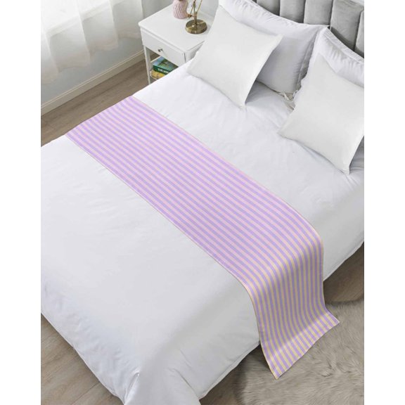 Xipuska Yellow Pink Stripe Bed Runners for Twin Size Bed, Decorative Bed Throws for Foot of Bed, Vertical Striped Gradient Geometric Bed Runner Sofa Throw Bedding Scarf Slipcover for Bedroom