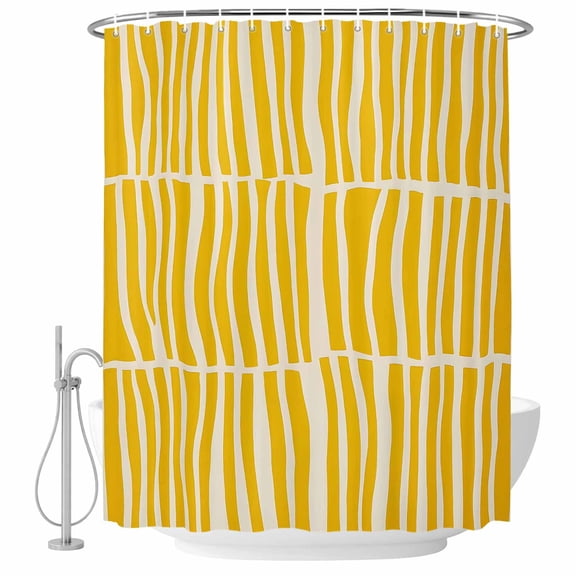 Xipuska Yellow Striped Shower Curtain - Water Repellent Fabric Shower Curtains Washable, Modern Geometric Abstract Retro Decorative Polyester Cloth Bathroom Curtains Modern Bath Decor 36"x72"