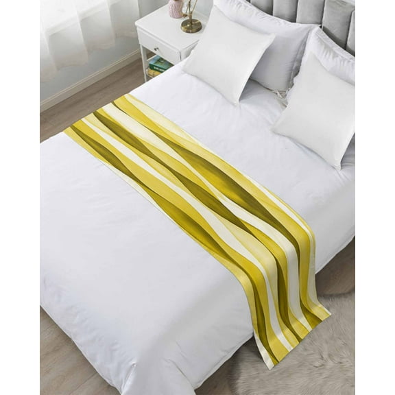 Xipuska Yellow Stripes Bed Runners for Twin Size Bed, Decorative Bed Throws for Foot of Bed, Retro Farmhouse Gradient Ripple Pattern Bed Runner Sofa Throw Bedding Scarf Slipcover for Bedroom