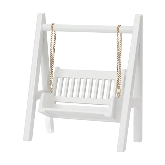 Xirurus 1/12 Scale Dollhouse Miniature Wooden Porch Swing, White Miniature Furniture Decor with Gold Chain, 4.6 x 5.8 x 2.6 Inches / 11.8 x 14.8 x 6.5 cm