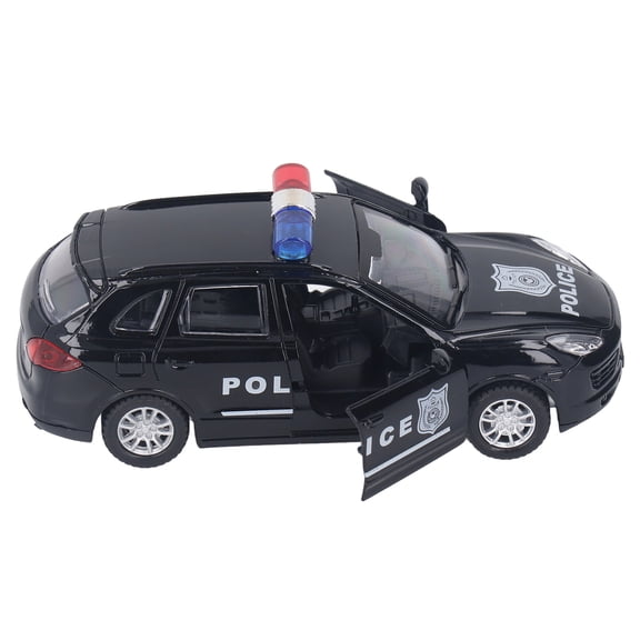 Xirurus 1:32 Scale Police Car Model Toy, Diecast Alloy Pull Back Vehicle with Lights and Sounds, Black/White (6.3 inches / 16 cm)