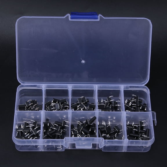 Xirurus 100pcs 10 Value 6x6x4.3mm to 13mm Waterproof Tactile Push Button Switch Assortment Micro Tact Switch Kit for PCB, DC 12V 0.1A, Black, Standard Electrical Component Set